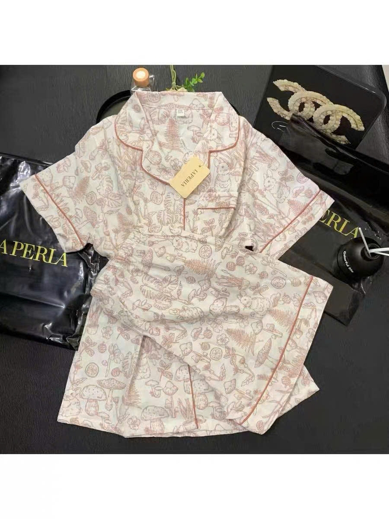 Set Pijama La Perla hoạ tiết hoa lá 2 màu