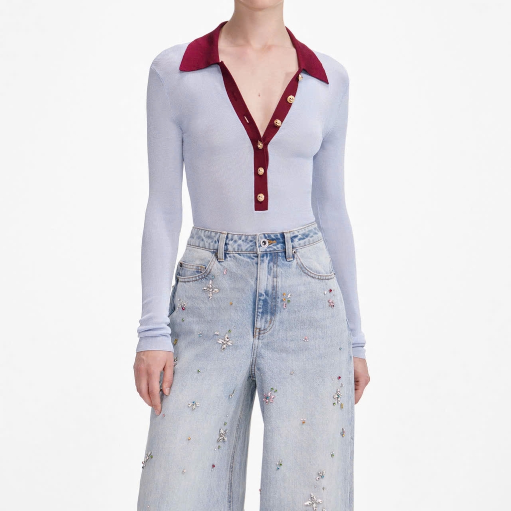 Bộ bodysuit dệt kim viscose màu xanh