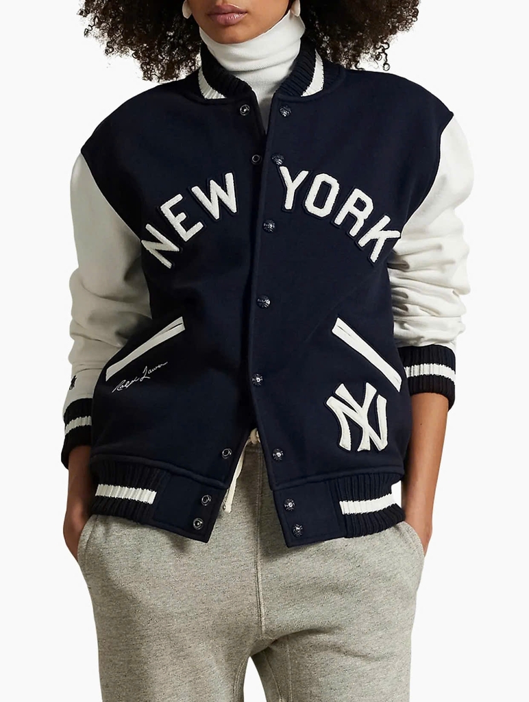 Jacket POLO collab MLB New York navy phối cổ len