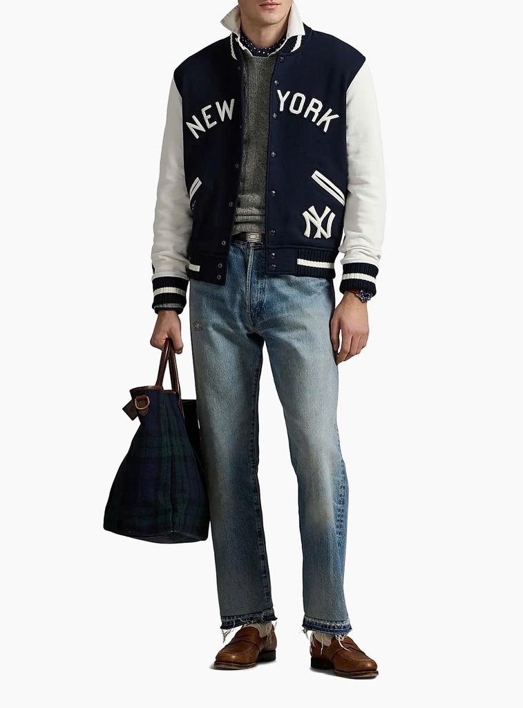 Jacket POLO collab MLB New York navy phối cổ len