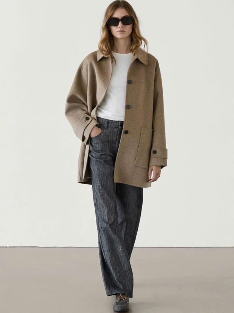 ÁO DẠ MASSIMO DUTTI CỔ BẺ TÚI HAI BÊN