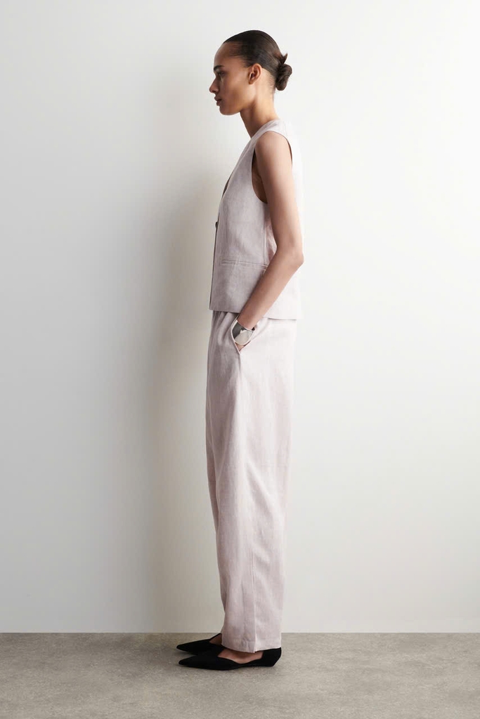 ÁO CHANI VẢI LINEN+QUẦN ỐNG RỘNG BẰNG VẢI LINEN CÓ EO CO GIÃN