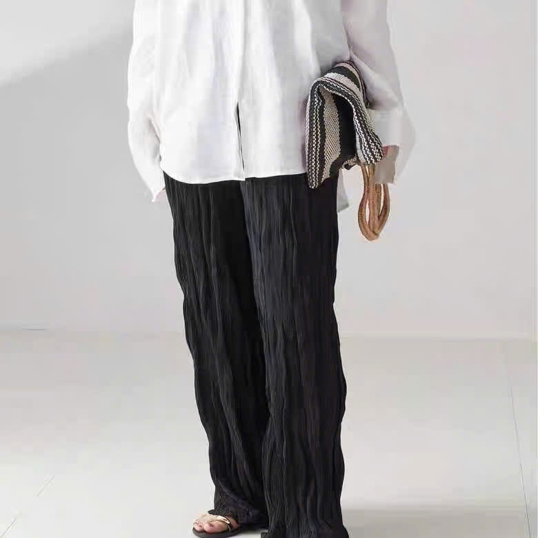 Quần thun COS suông đen ly nhăn