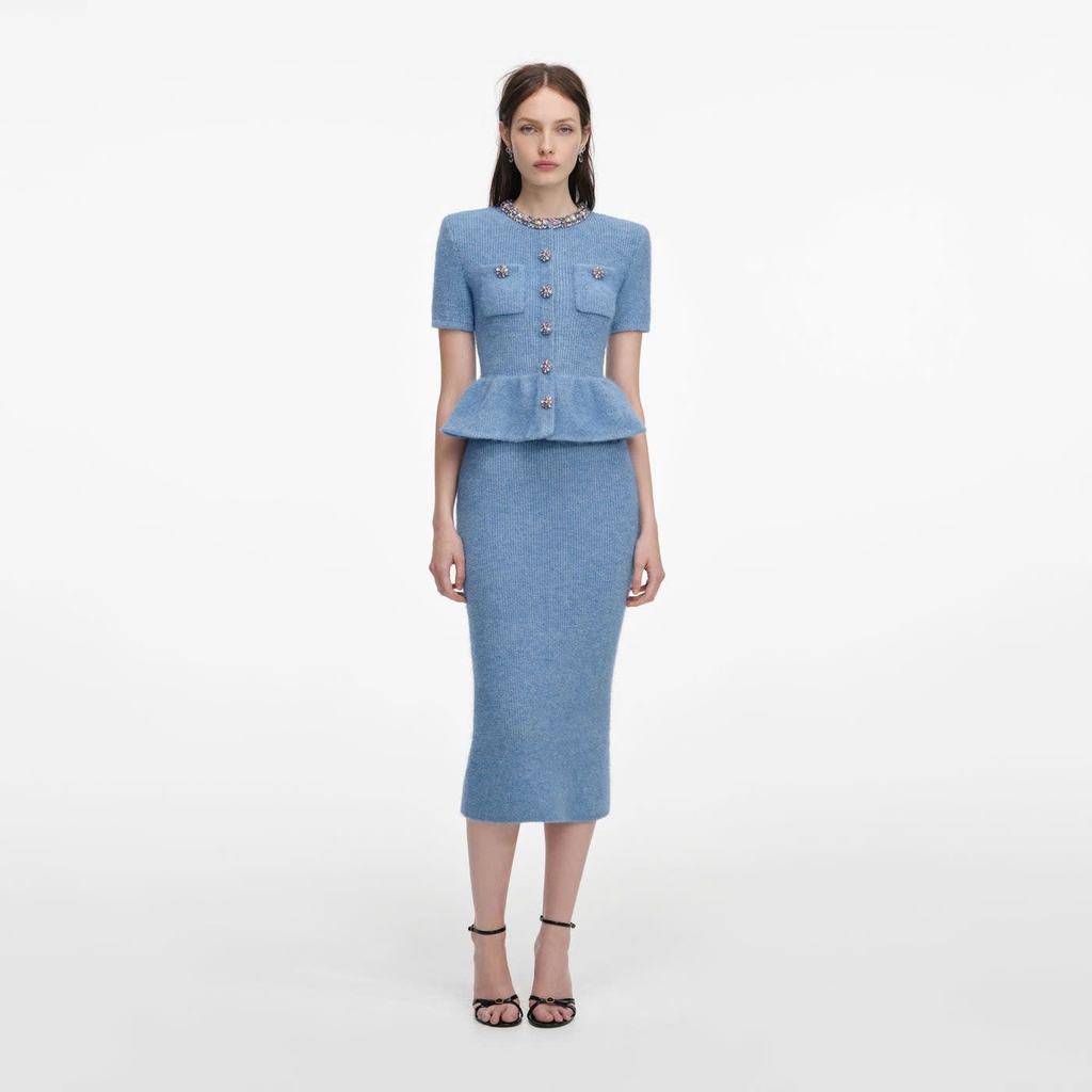 ĐẦM MIDI DỆT KIM PEPLUM MÀU XANH DƯƠNG
