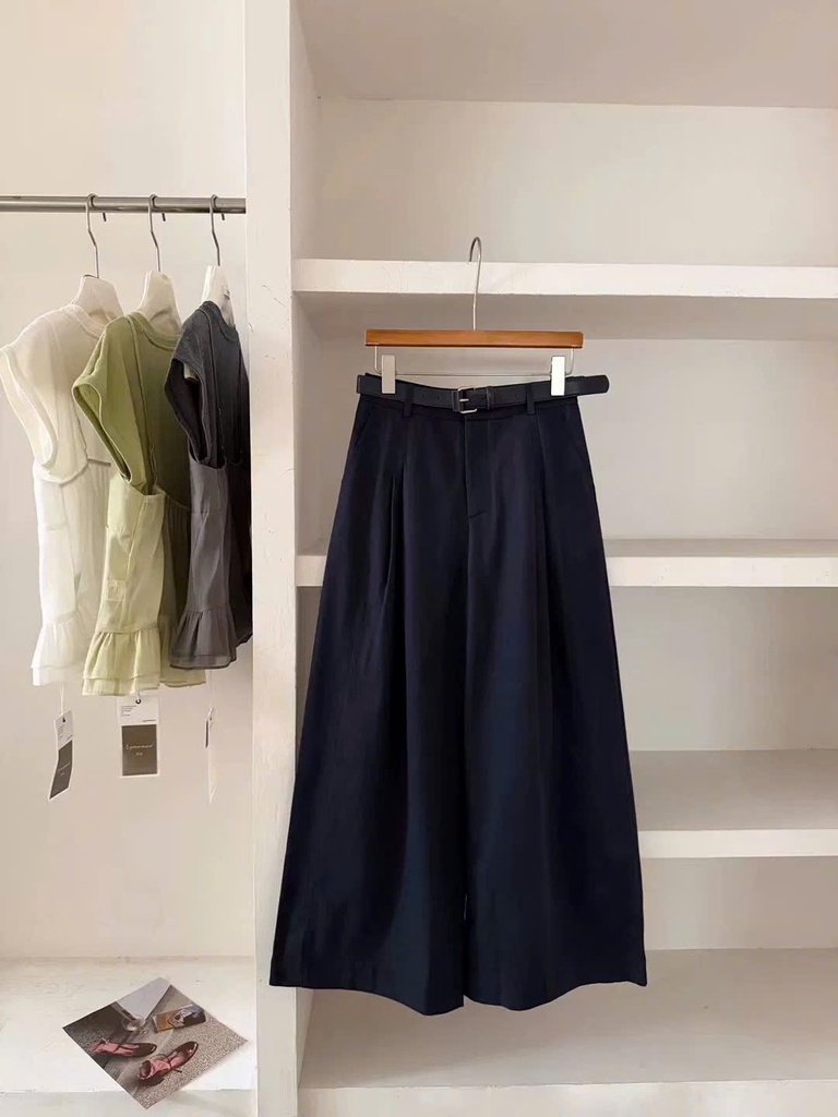 Quần suông khaki cạp cao ly trước