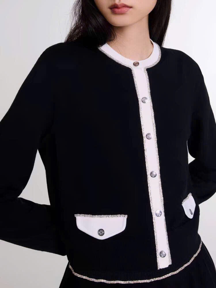 Cardigan Maje hồng viền trắng