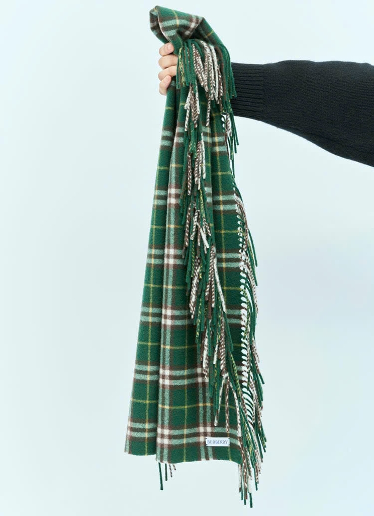 Khăn choàng cashmere kẻ caro có tua rua