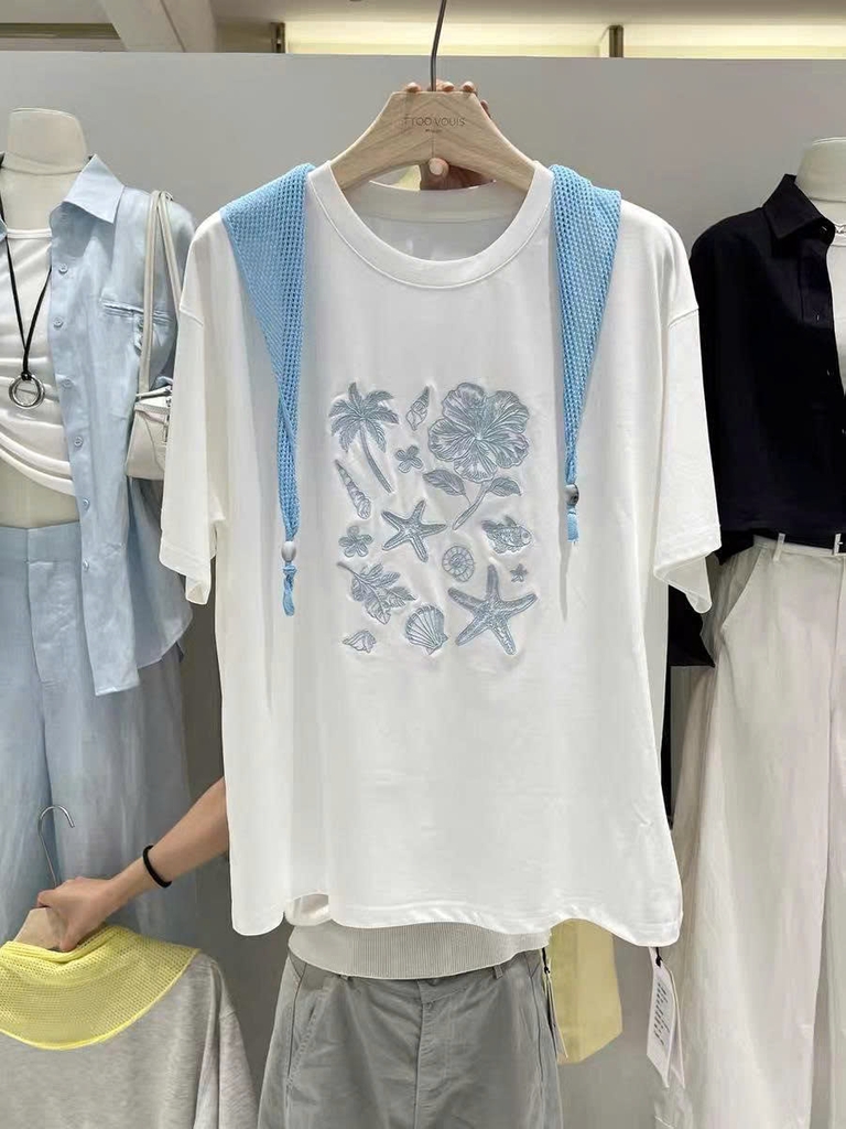 Tshirt TTOO VUISE dáng loose logo thêu sao biển 3 màu