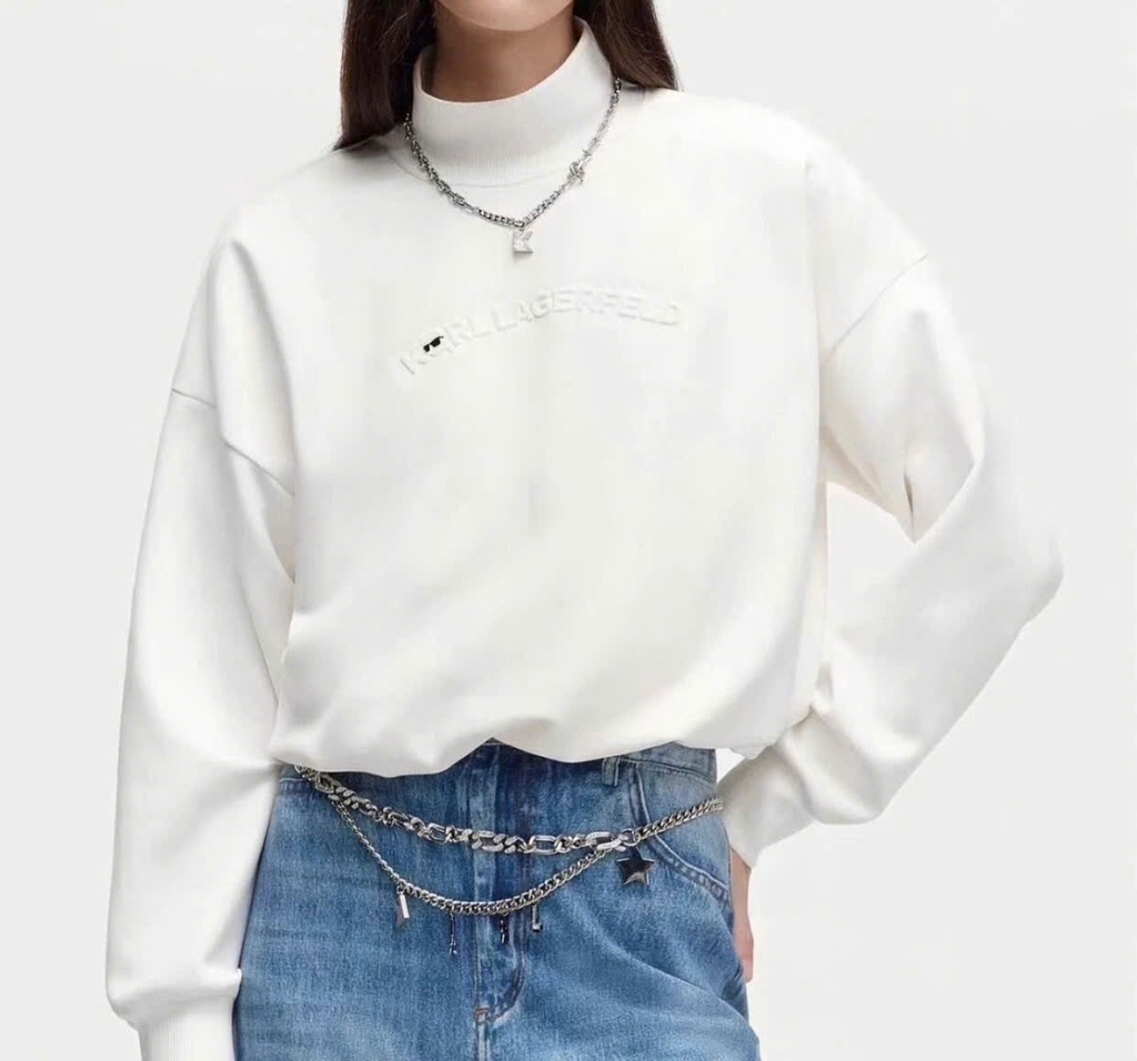 Áo Karl Lagerfeld cổ trụ dáng croptop 2 màu
