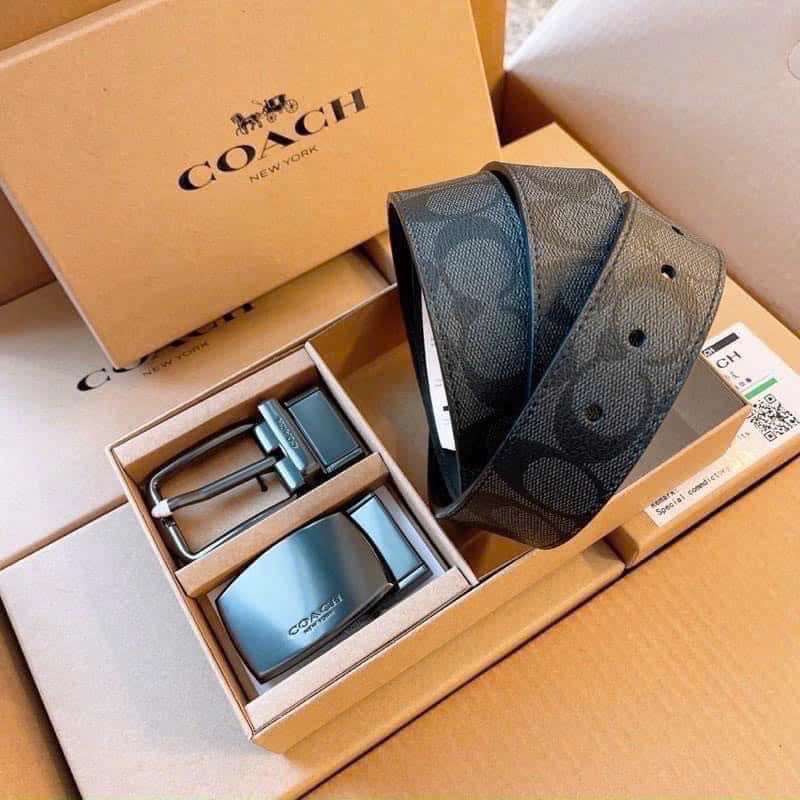 Belt nam Coach 2 mặt fullbox da thật