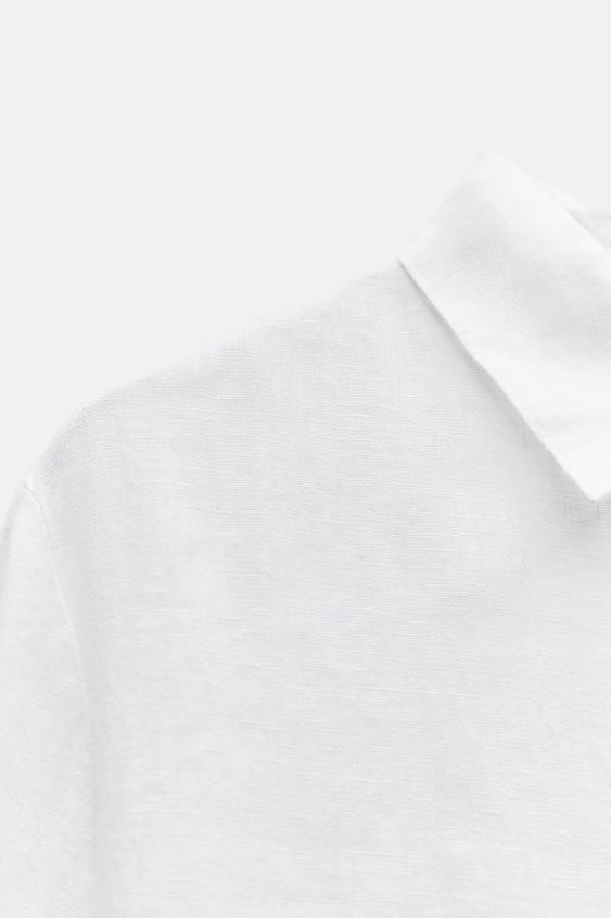 Sơ mi Zara linen trắng cổ đức