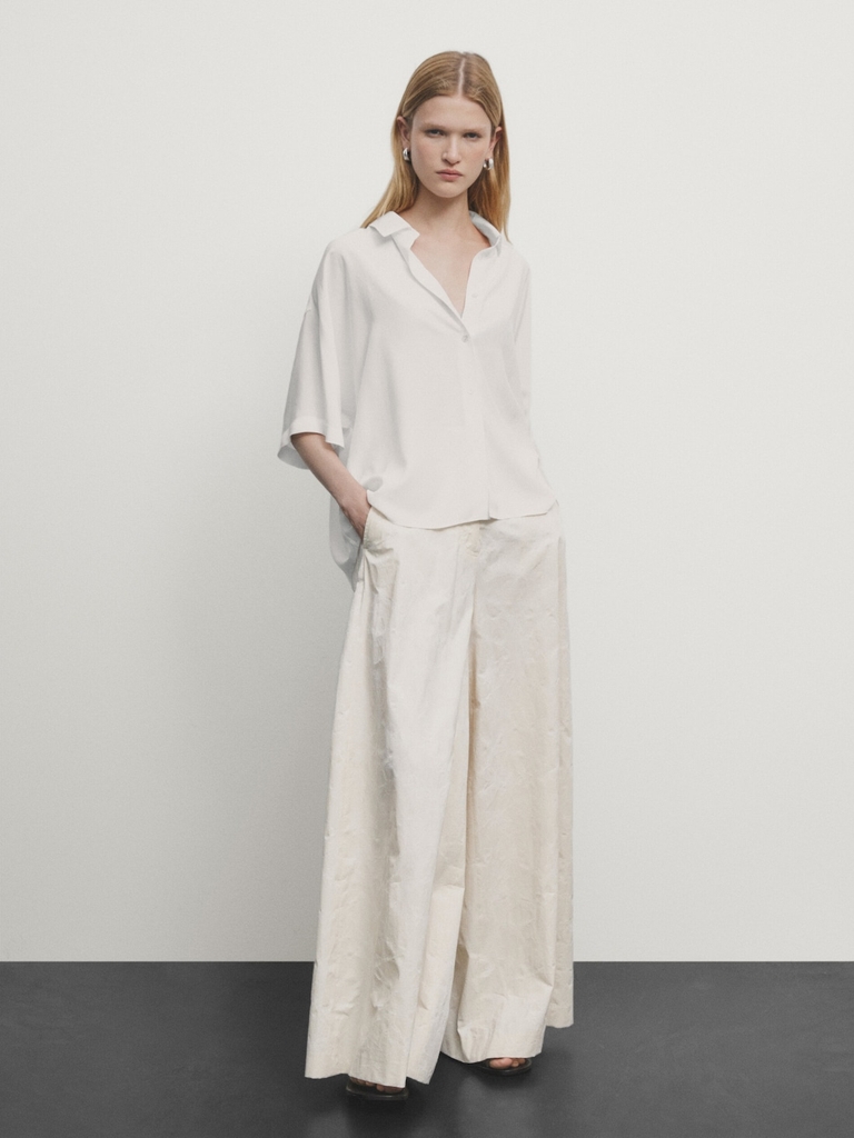 Sơ mi linen Massimo Dutti cổ trụ dài tay 3 màu