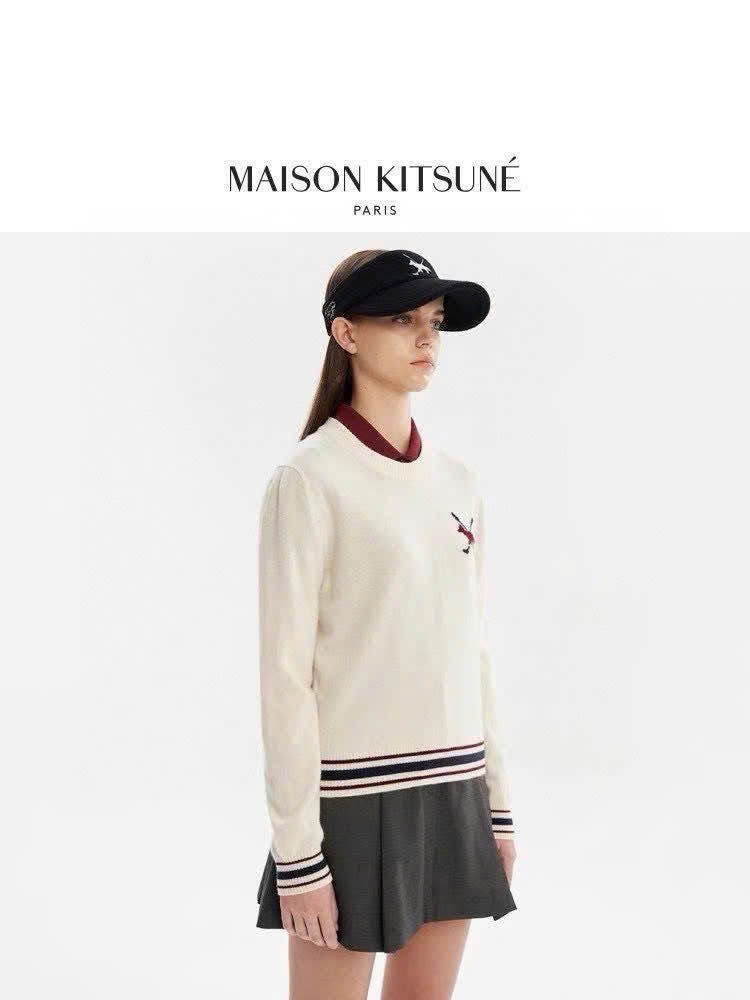Cardigan cổ V Maison Kitsun logo cáo to