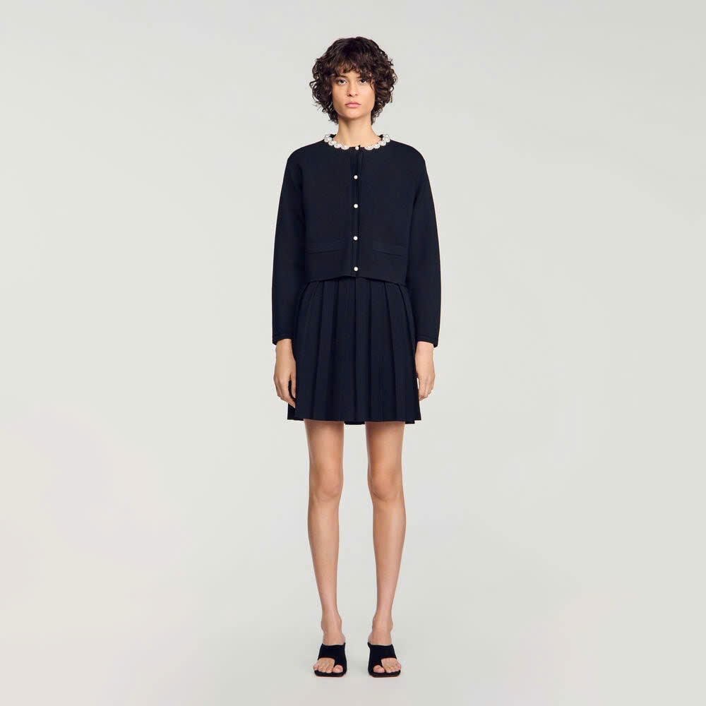 ÁO CARDIGAN SANDRO CỔ HOA ĐÍNH NGỌC TRAI