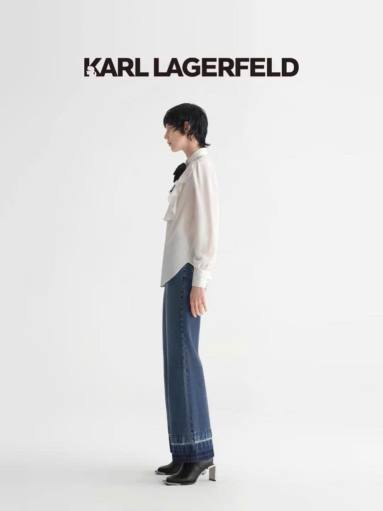 Quần jeans suông KARL ống mài gấu