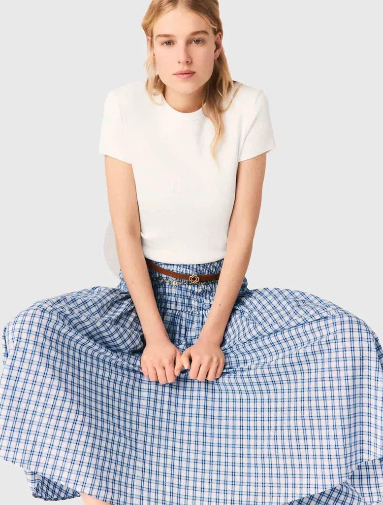 Chân váy maxi cotton đính đá