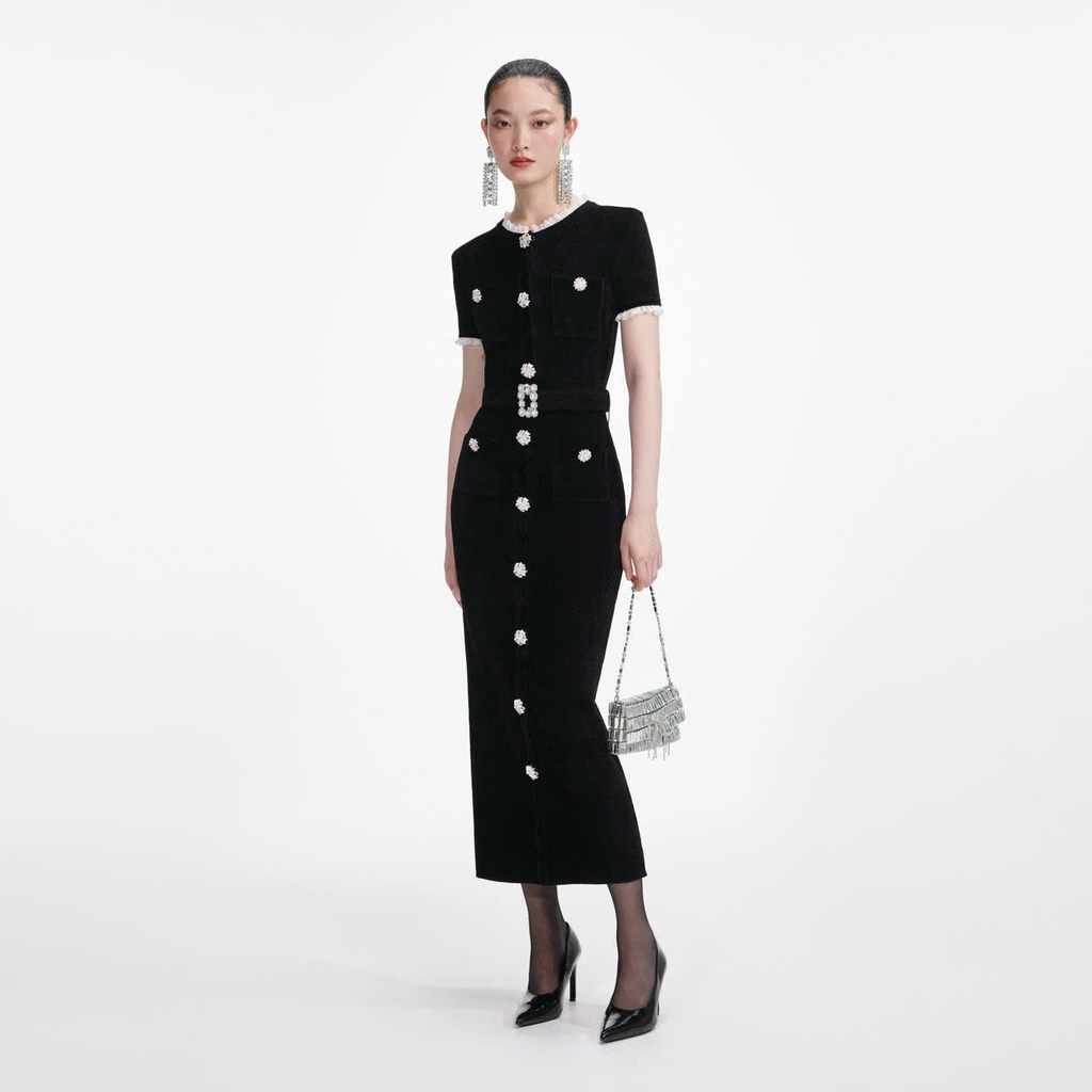 Váy MIDI dệt kim nhung đen