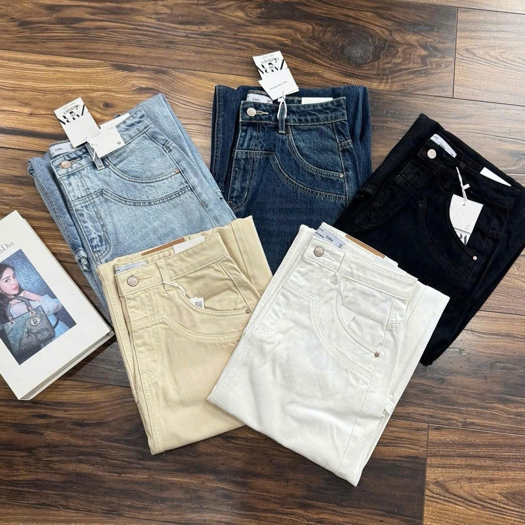 Chân váy midi denim Zara trắng xẻ sau