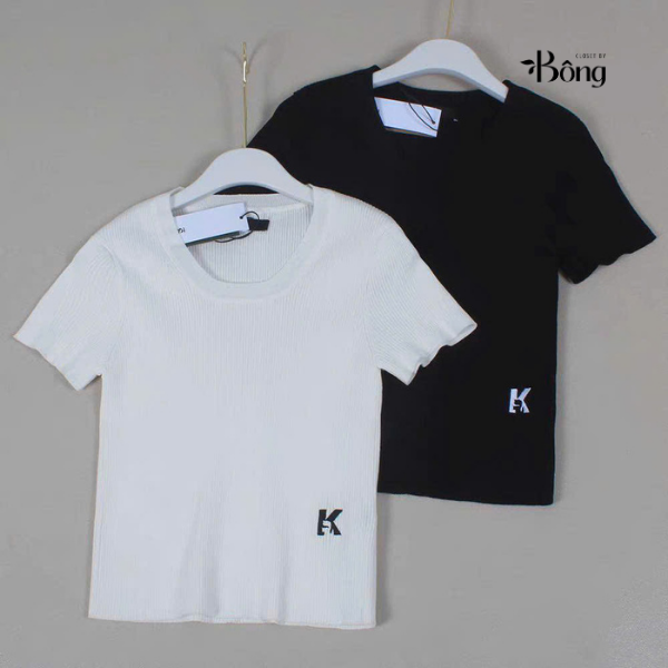 Áo len tăm cộc tay Karl 2 màu thêu logo K