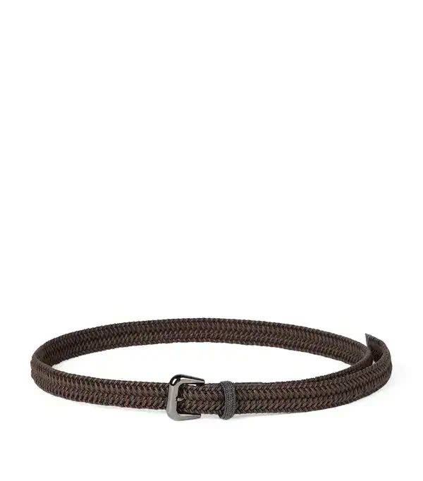 Belt Brunello Cucinelli chất co đan cói giãn phối da 2 màu Sz104x2.5cm