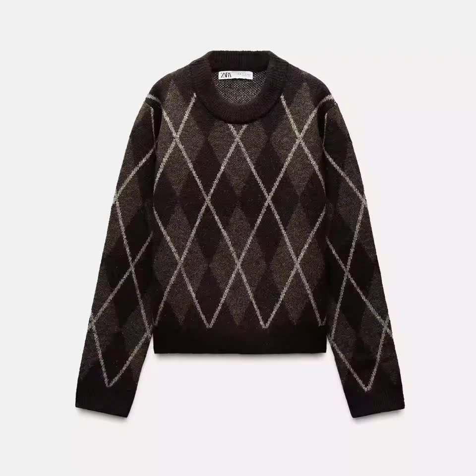 Áo len Zara trám cổ tròn màu rêu