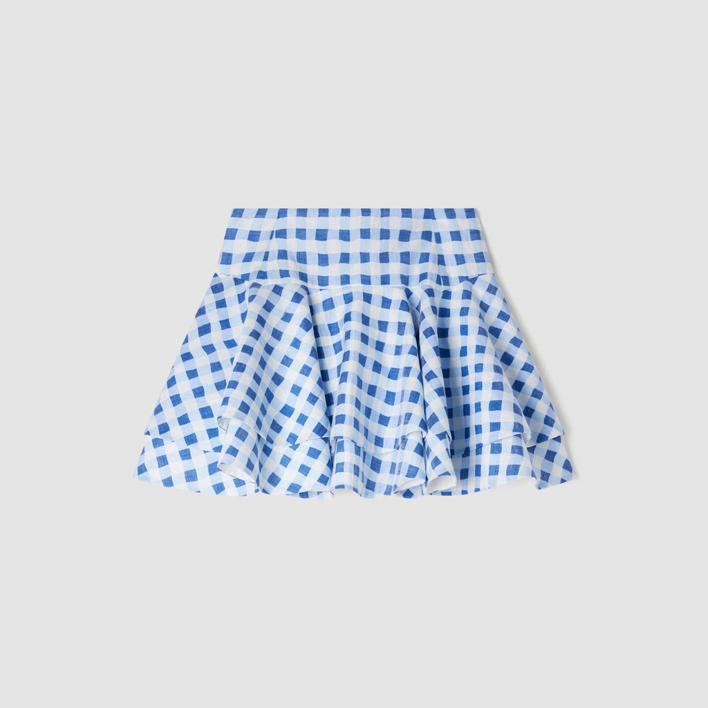 CHÂN VÁY NGẮN HỌA TIẾT KẺ CARO BẰNG VẢI LINEN