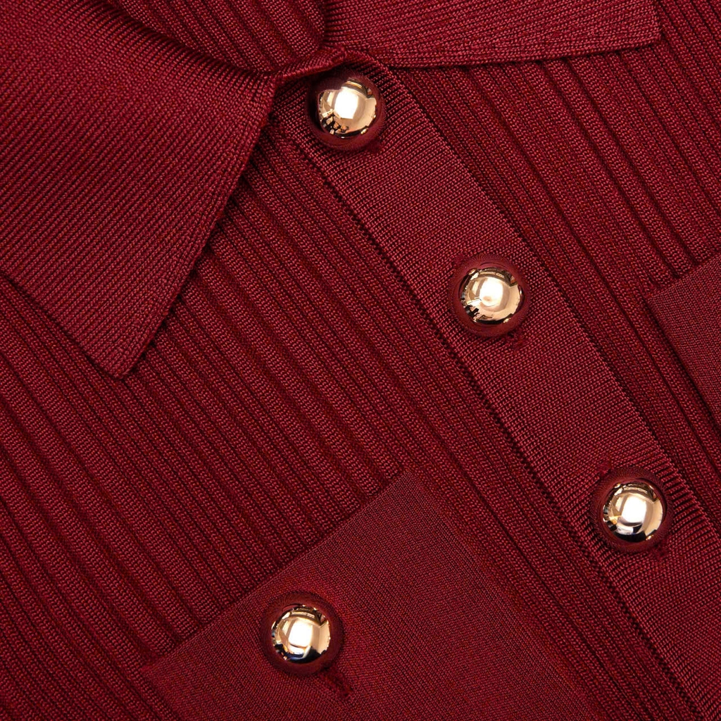 Váy MIDI dệt kim gân đỏ Burgundy