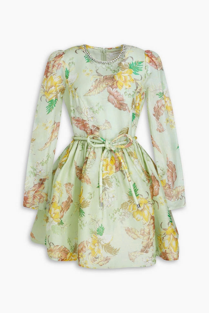 Váy Zimmermann MATCHMAKER TULIP MINI DRESS hoa xanh dài tay cổ đá