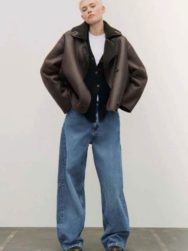 Áo khoác da lộn Zara cổ lông
