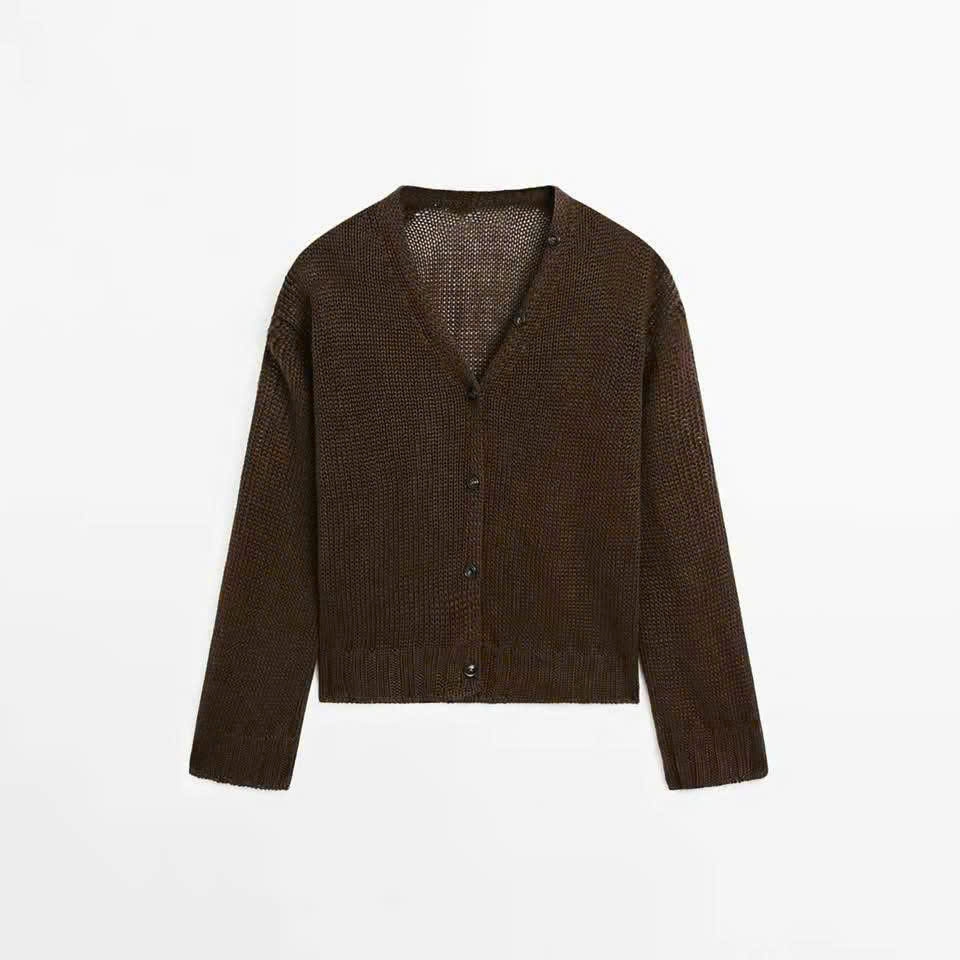 Áo Cardigan  Massimo Dutti Dệt Kim Mũi Thưa Cổ V