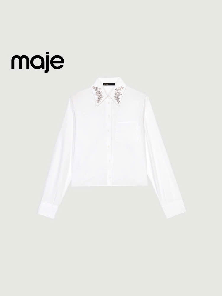 Sơ mi trắng MAJE cổ đức đính đá