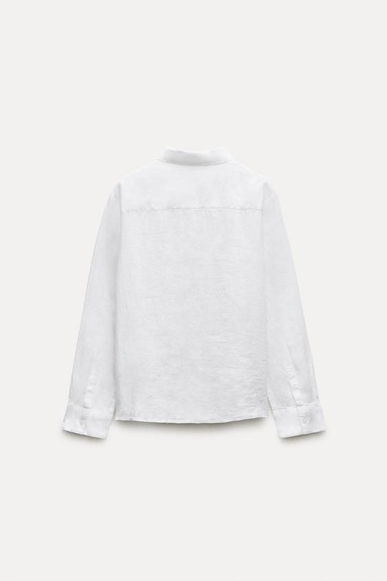 Sơ mi Zara linen trắng cổ đức
