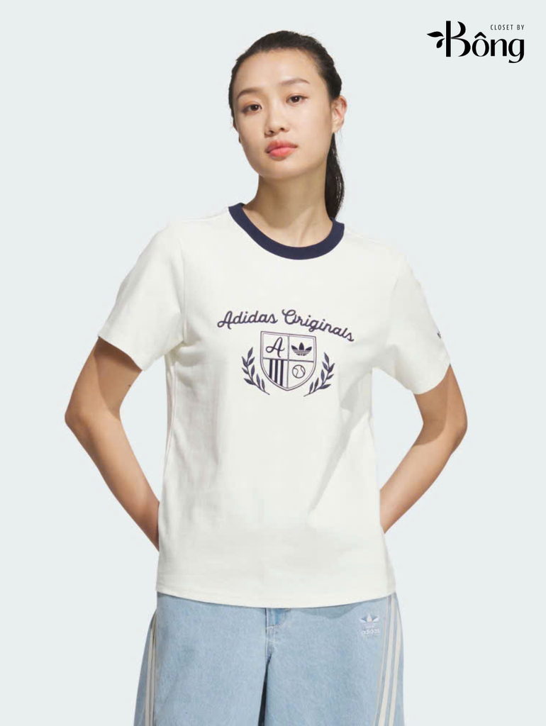 Tshirt ADIDAS trắng thêu ren chỉ đen
