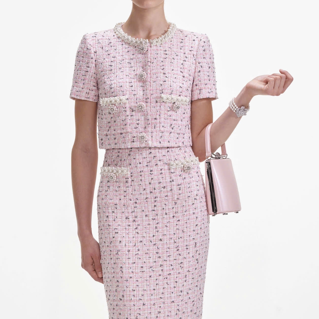 CHÂN VÁY MIDI ĐÍNH NGỌC TRAI HỒNG BOUCLE
