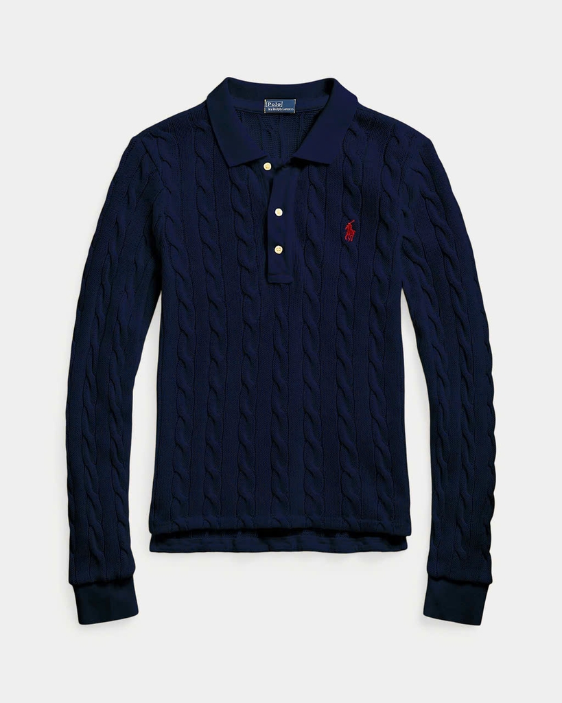 Áo thun polo dài tay bằng vải cotton dệt kim