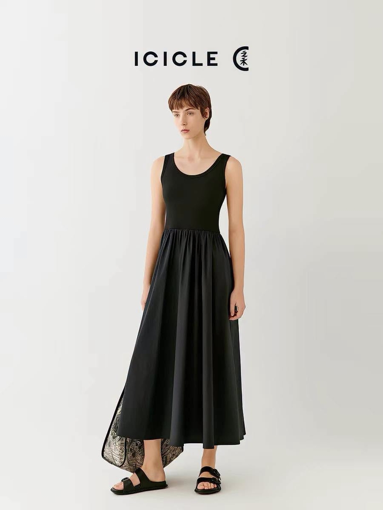 Váy sát nách ICICLE dáng maxi thun cải linen 2 màu