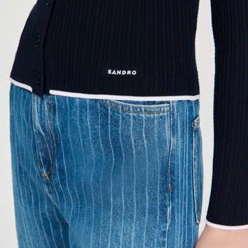 Áo len cardigan cổ polo ngắn