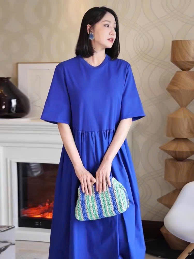 Váy thun COS babydoll cổ tròn