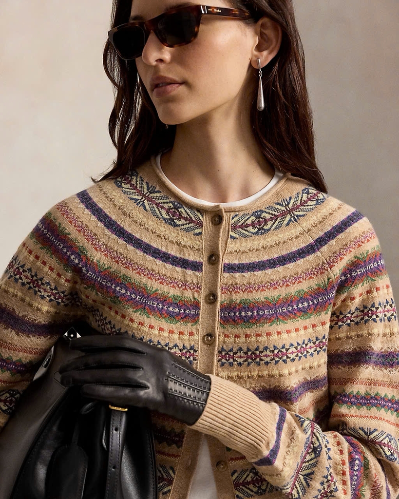 Áo khoác cardigan POLO RL pha len họa tiết Fair Isle