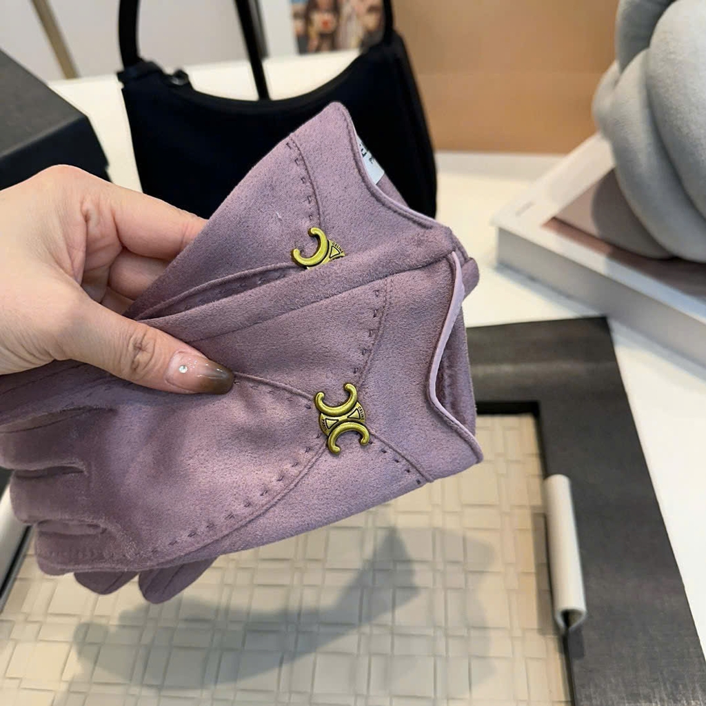 Găng tay da lộn Celine logo 4 màu