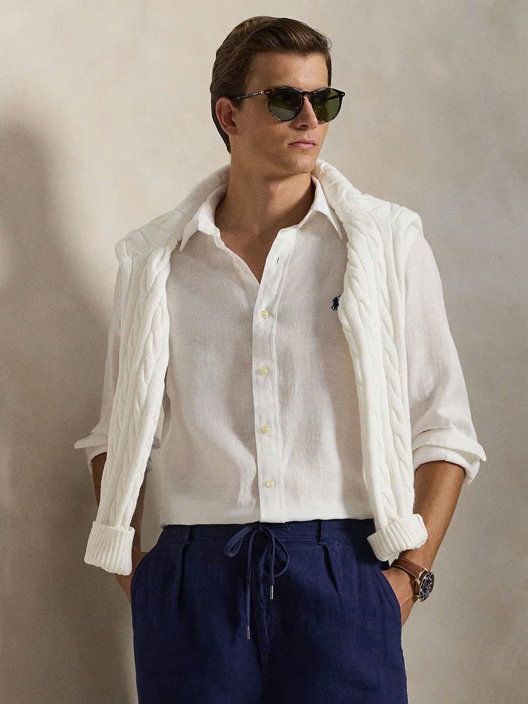 Áo sơ mi POLO vải lanh dáng cổ điển