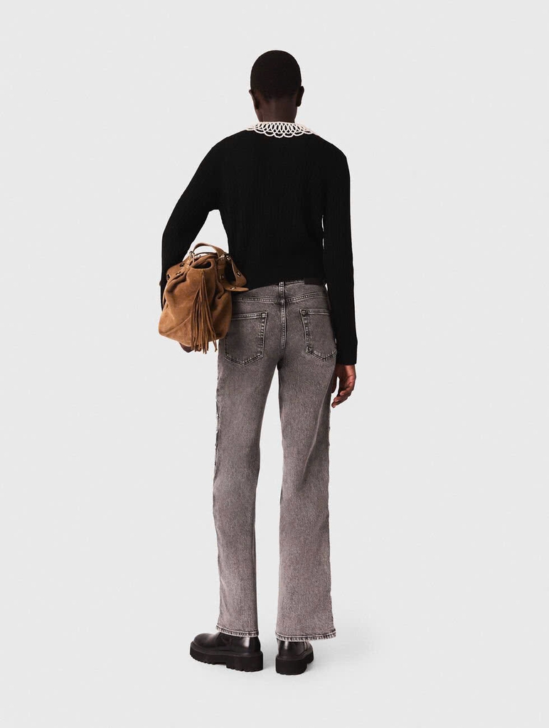 Áo khoác cardigan có cổ đính hạt có thể tháo rời