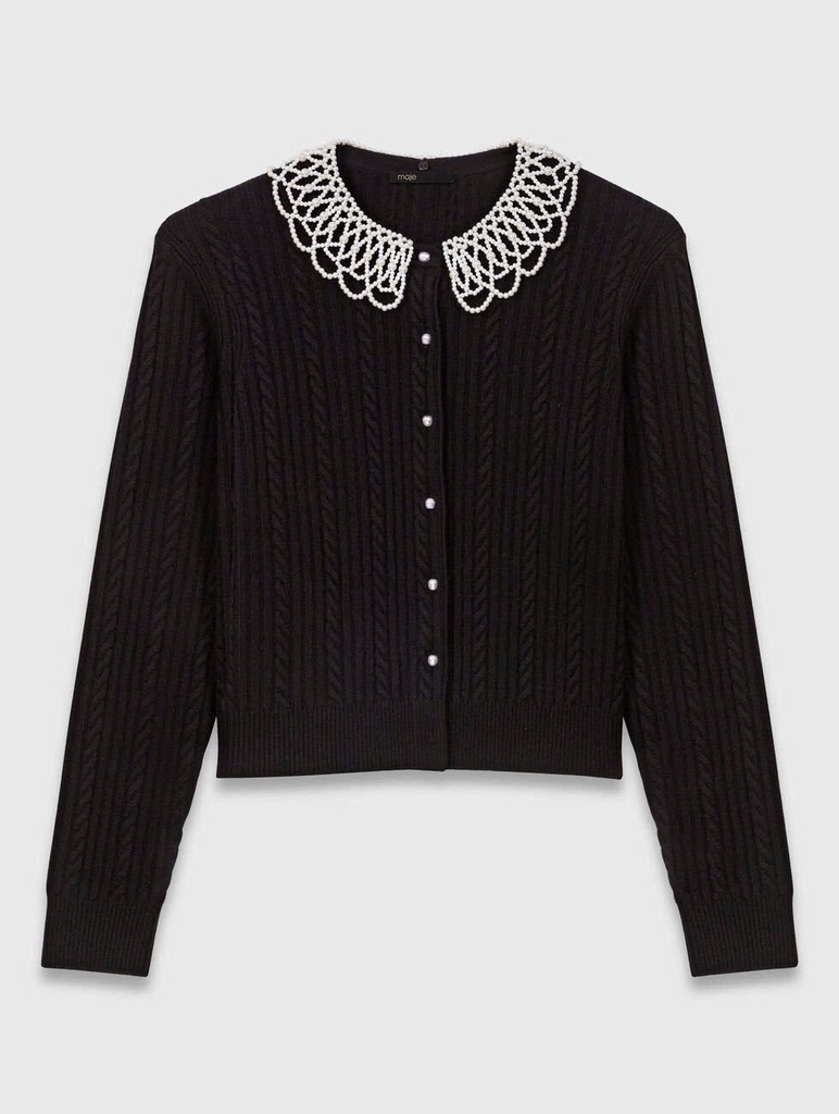 Áo khoác cardigan có cổ đính hạt có thể tháo rời