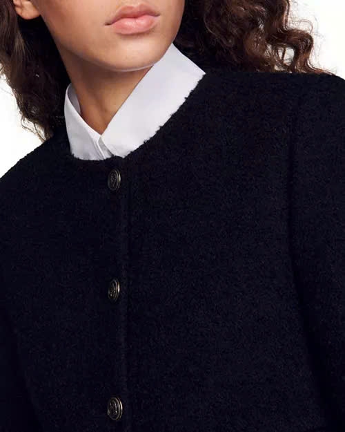 Áo khoác Wallace Short Bouclé/Chân váy len pha Boucle màu đen