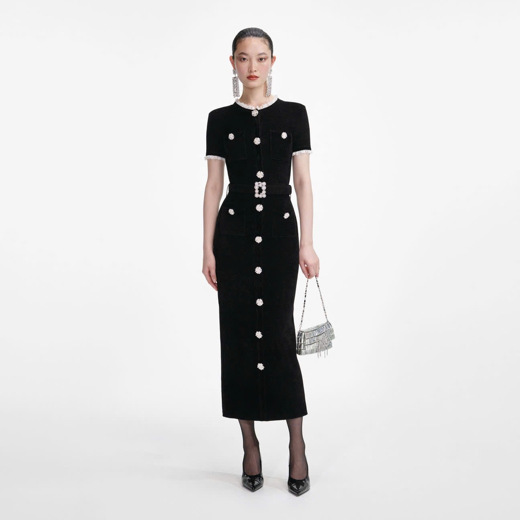Váy MIDI dệt kim nhung đen
