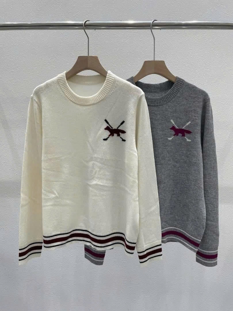 Cardigan cổ V Maison Kitsun logo cáo to