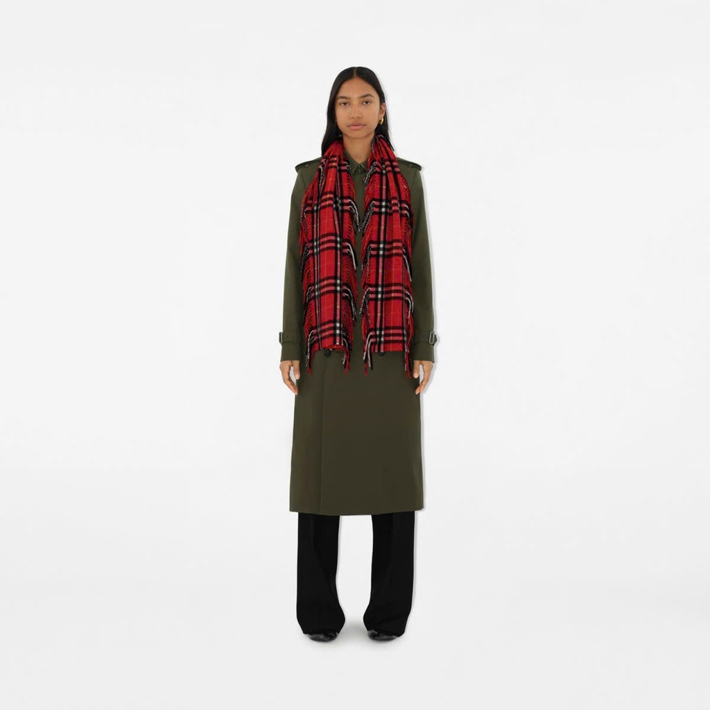 Khăn choàng cashmere kẻ caro có tua rua