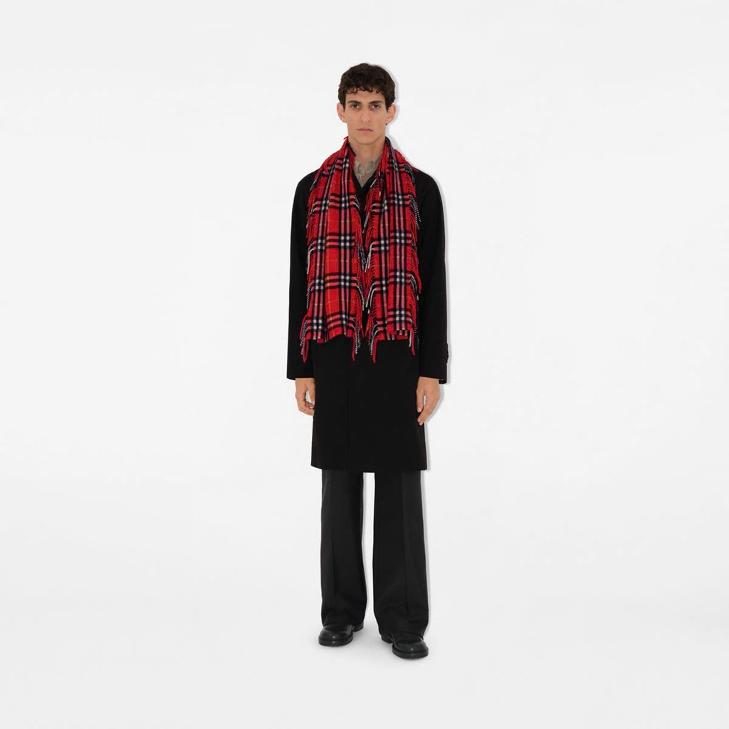 Khăn choàng cashmere kẻ caro có tua rua