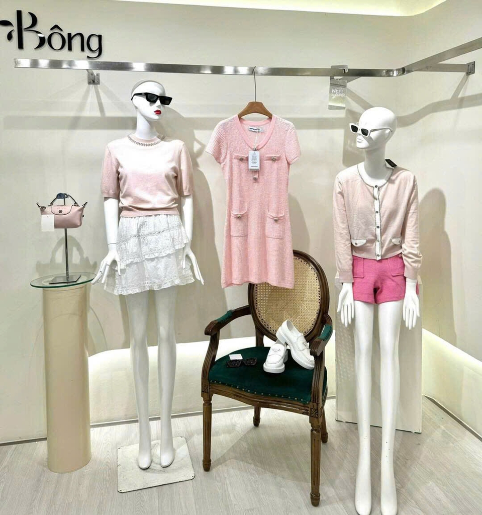 Cardigan Maje hồng viền trắng