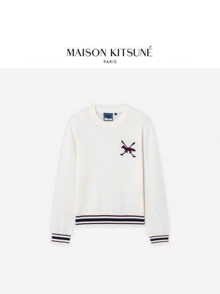 Cardigan cổ V Maison Kitsun logo cáo to